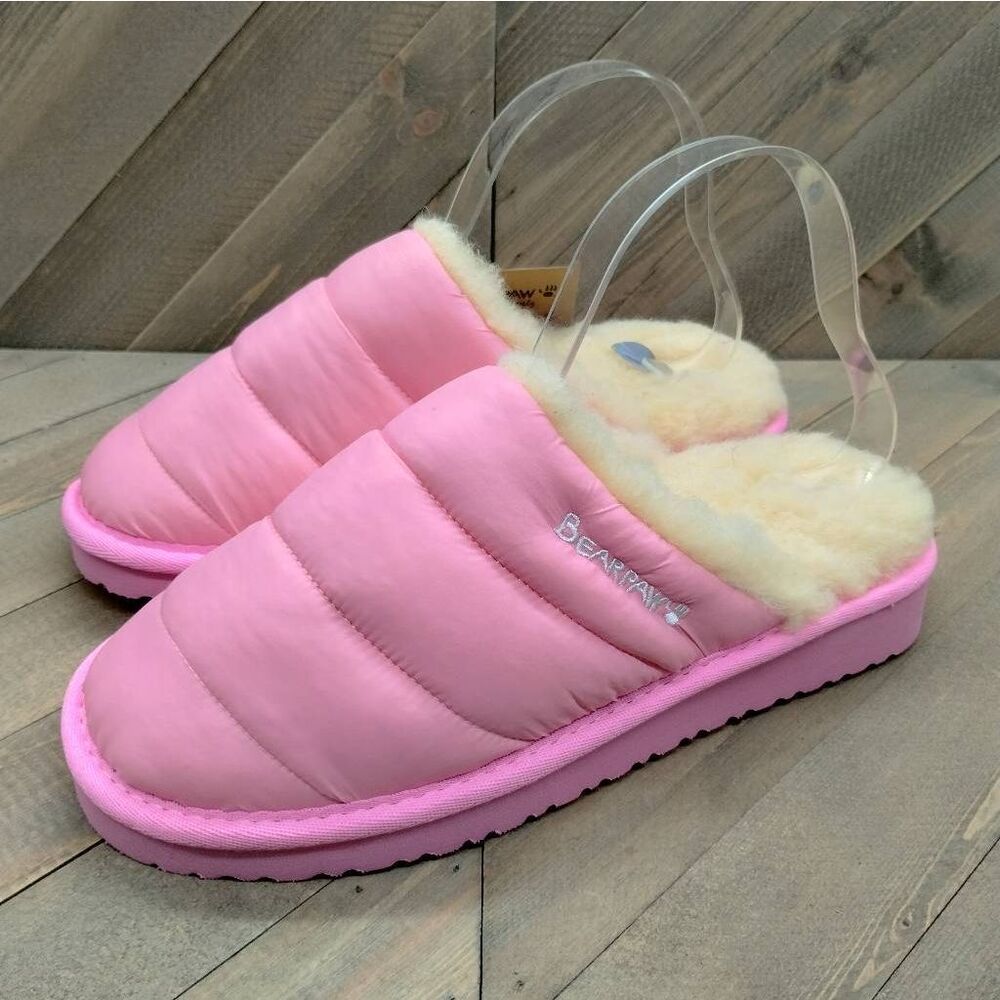 Bearpaw Puffy Scruff‎ Wool Lined Slippers Women's Size 7 Pink Casual Cushioned